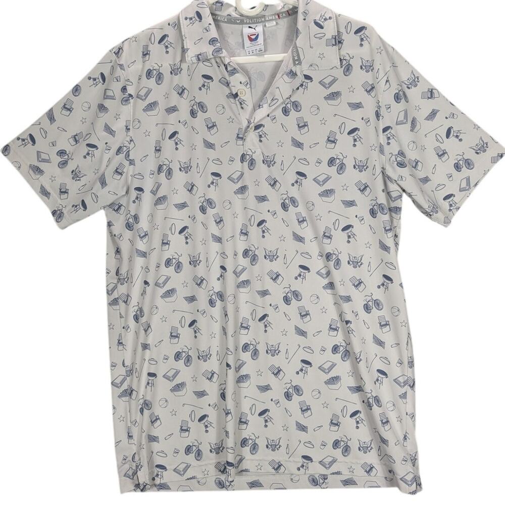 Puma X Volition America Shirt Mens Medium White Polo all over BBQ pattern Preppy
